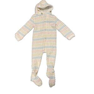 Vintage 60's JC Penney Baby Crochet Knit Hooded One-Piece with Feet 9-12Mo